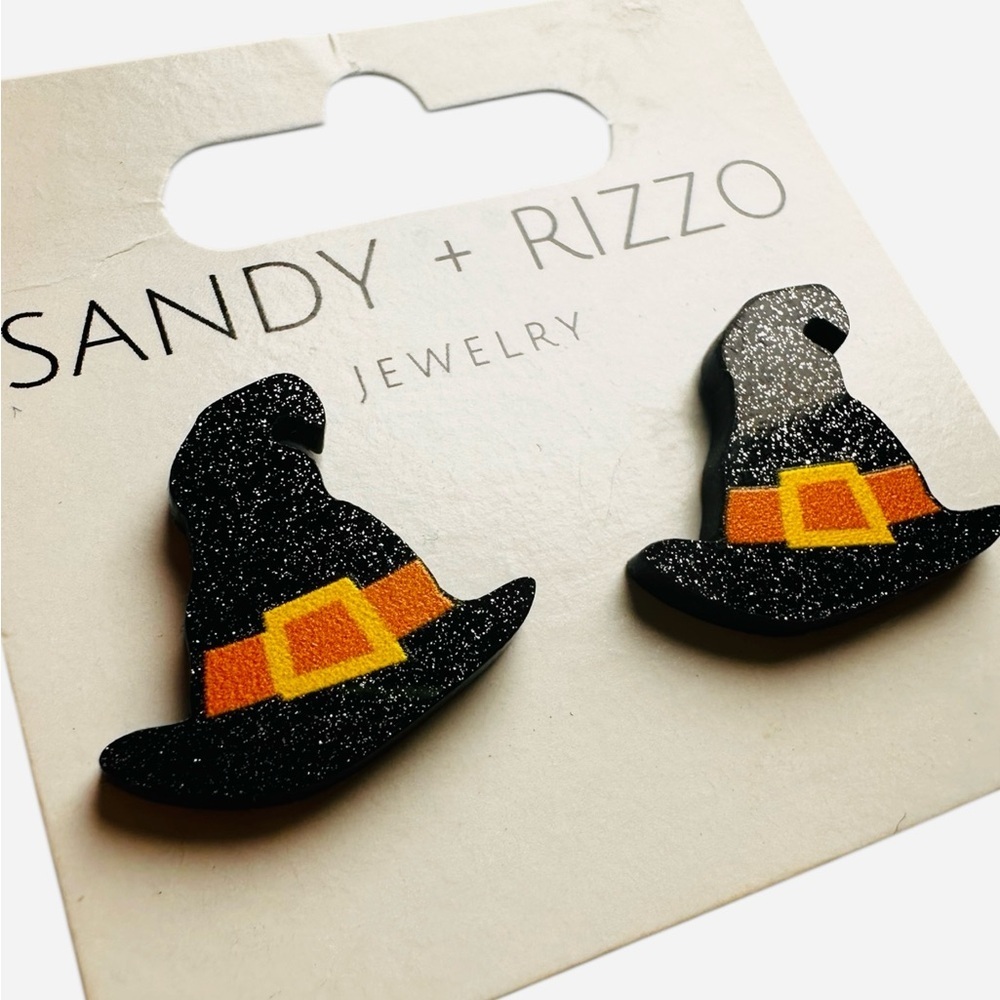 NWT Sandy + Rizzo Glitter Witch Hat Acrylic Stud Earrings - Picture 2 of 4